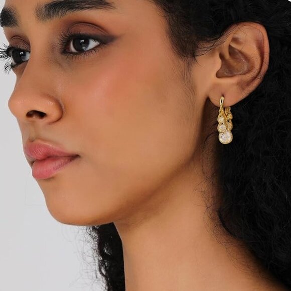 Dainty Beaded Statement Gold Earrings - Picture 2 of 5